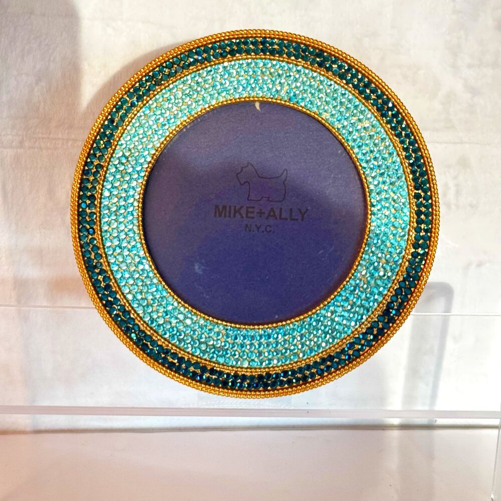 Mike + Ally N.Y.C. Round Picture Frame Gold Light Blue Beaded Elegant Chic